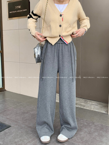 Actual shot ~ Nuo Nuo pants specially tailored loose straight casual pants for women bow high waist wide leg pants