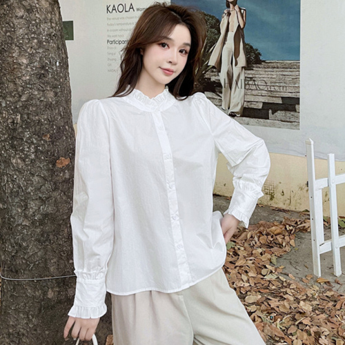 Real shot design niche slightly fat palace style shirt for women French design simple high-end shirt