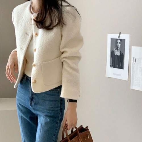 Celebrity lady Korean Chic woolen coat, fashionable single-breasted short cardigan woolen coat