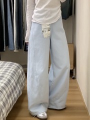 Sky Blue Big Bellows Scythe Jeans Women's Autumn 2024 New High Waist Straight Leg Loose Slimming Wide Leg Pants 