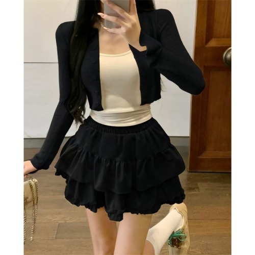 Real shot!  New Korean Style Puffy Princess High Waisted Versatile Little Cake A-Line Skirt