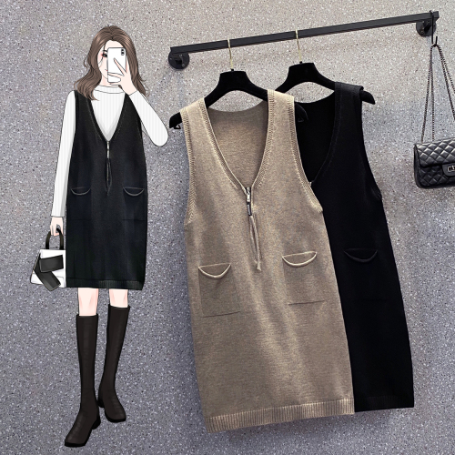 Sleeveless knitted skirt autumn slimming long waistcoat vest skirt women's loose bottoming versatile sweater suspender skirt