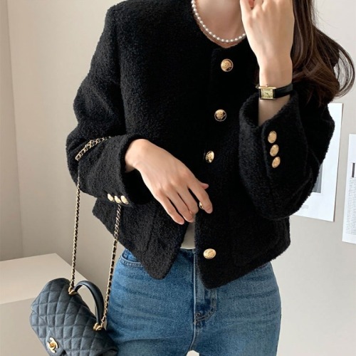 Celebrity lady Korean Chic woolen coat, fashionable single-breasted short cardigan woolen coat