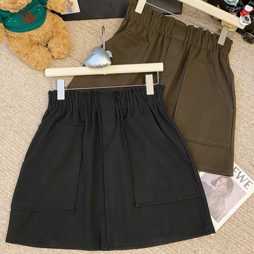 Real shot of retro hottie solid color high-waisted skirt for women early autumn new style slim A-line skirt for women