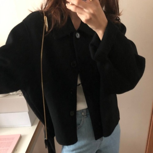 2024 new ins style Korean style retro autumn and winter short double-sided woolen lapel woolen coat for women with small stature