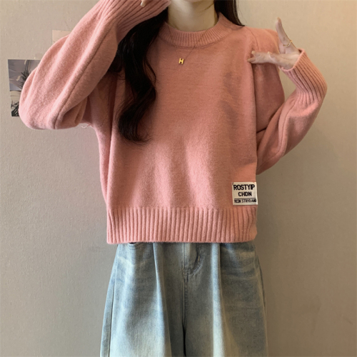 Actual shot of new Korean style versatile pullover sweater tops with logo for women