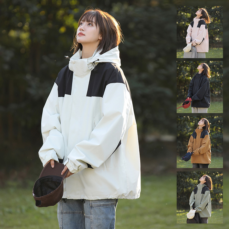 #Real shot outdoor windproof and waterproof jacket for men and women autumn thin jacket couple mountaineering large size top