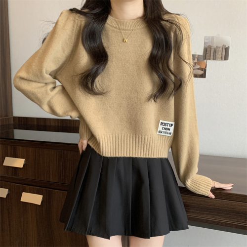 Actual shot of new Korean style versatile pullover sweater tops with logo for women