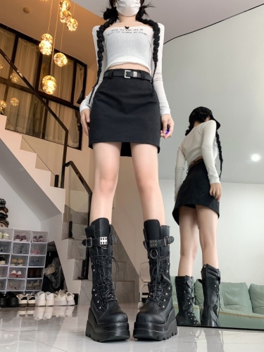 Anti-exposure, slim A-line pu leather skirt, women's new high waist bag hip skirt short skirt for women