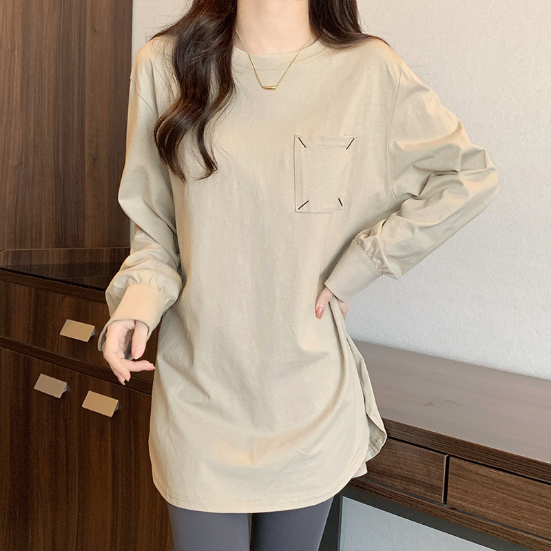 Mid-length pure cotton long-sleeved T-shirt for women in spring and autumn new fashion design niche shirt sleeve top