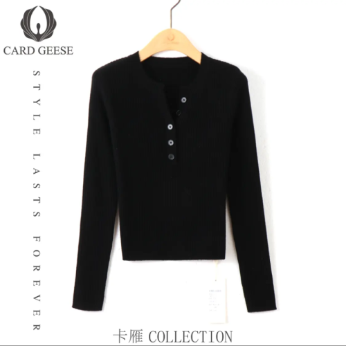 Host recommendation 2024 new V-neck women's pure long-sleeved temperament versatile short-sleeved top knitted sweater for women