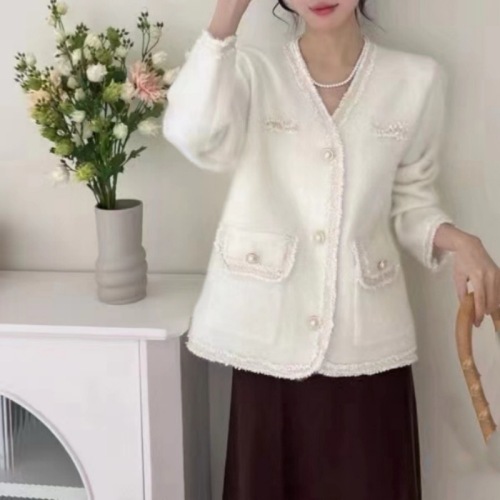 French style imitation mink velvet sweater jacket, high-end soft waxy knitted cardigan, fashionable and versatile large size top