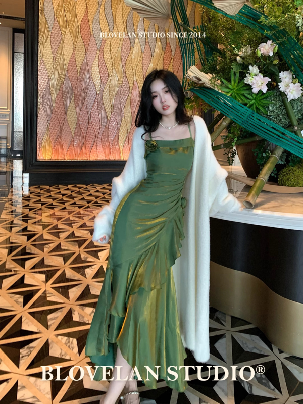 Blovelan綺夢晚宴 人魚姬裙擺高級感戰袍小禮服吊帶裙女早秋新款