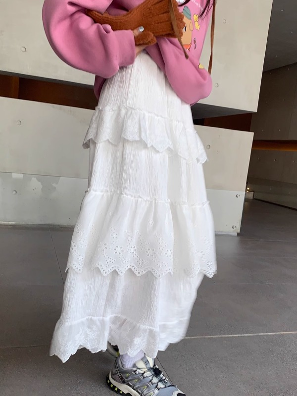 Temperamental ballet style multi-layered ruffled cake skirt 2024 sweet and elegant fairy skirt