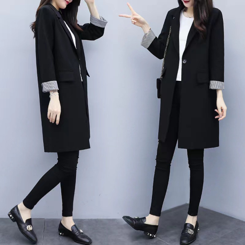 Internet celebrity small blazer mid-length slim Korean version 2024 new spring and autumn casual loose black suit for women