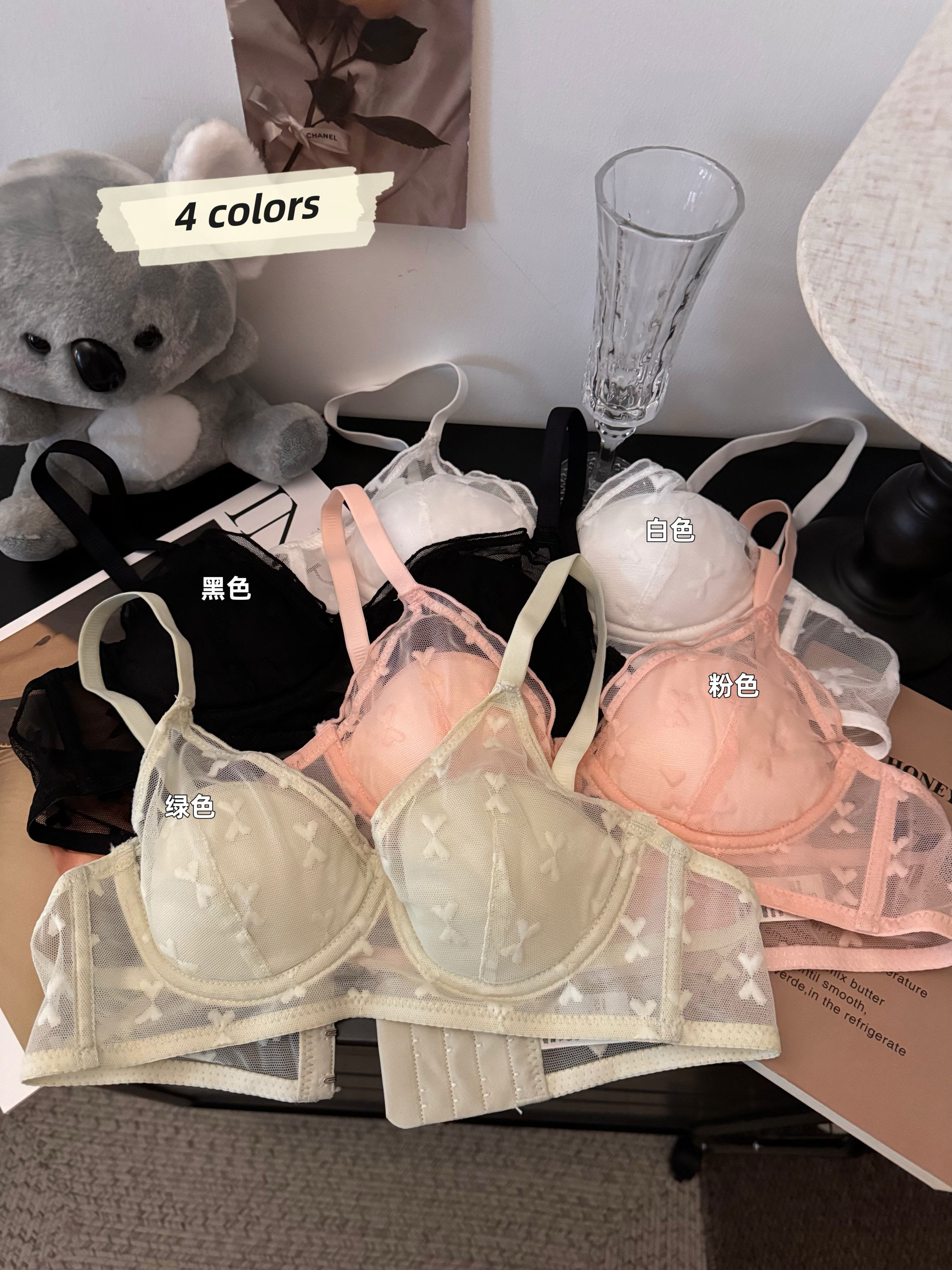Real shot of Japanese lace anti-bump underwear for women with small breasts, push-up bra, light and breathable, small-looking bra