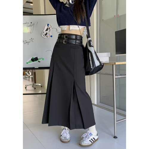 Workwear gray suit pleated skirt for women spring and autumn high waist hip A-line long skirt skirt for small people