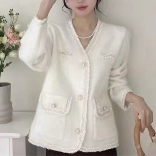 French style imitation mink velvet sweater jacket, high-end soft waxy knitted cardigan, fashionable and versatile large size top