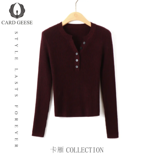 Host recommendation 2024 new V-neck women's pure long-sleeved temperament versatile short-sleeved top knitted sweater for women