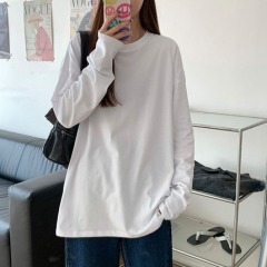Pure cotton white top new autumn women's outer wear loose long-sleeved T-shirt for women