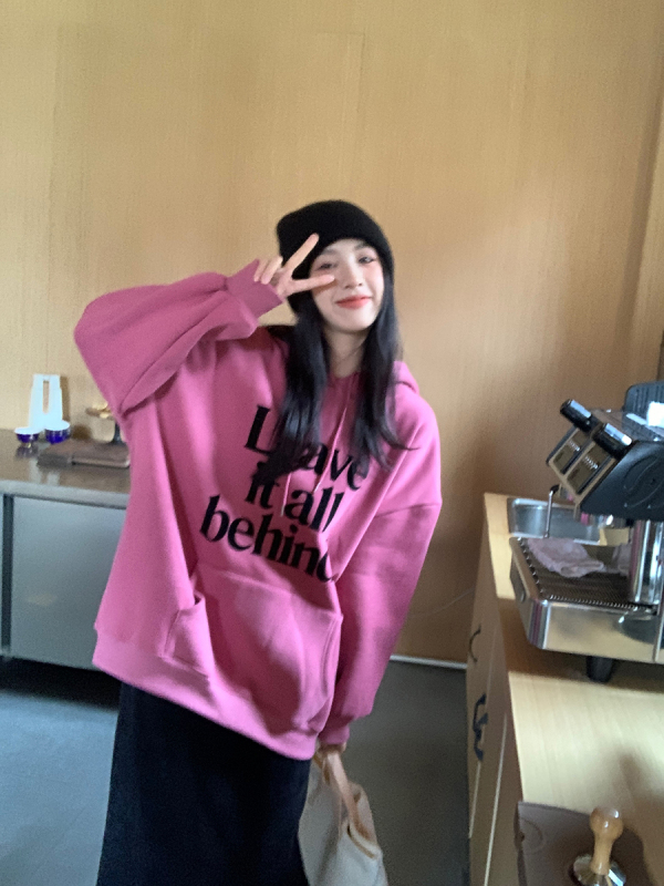 Chinese cotton composite thin 310g/plus velvet 410g autumn and winter sweatshirt women's hooded print