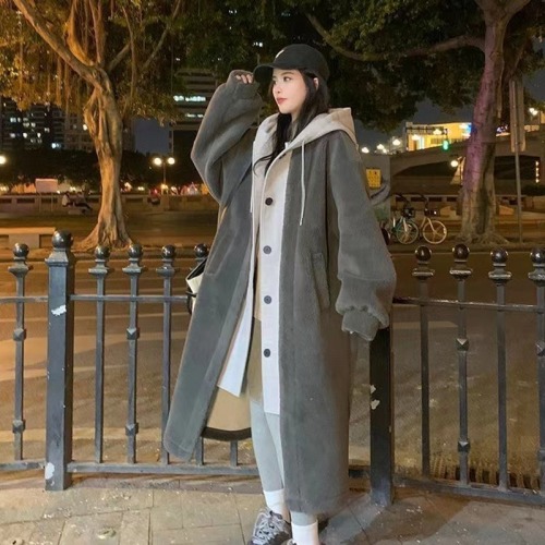 Korean chic autumn and winter new long coat sherpa versatile loose fashion coat ins trend