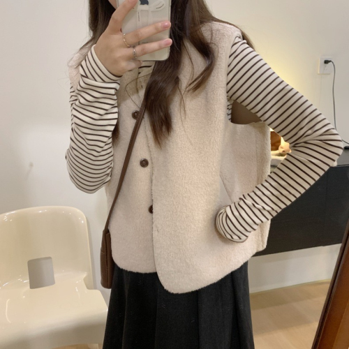 New autumn and winter products, loose, casual, versatile, slimming and temperament vest, cute girly lamb wool vest, coat vest