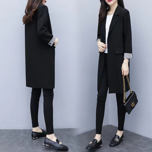 Internet celebrity small blazer mid-length slim Korean version 2024 new spring and autumn casual loose black suit for women