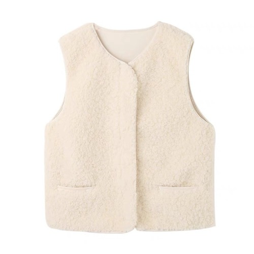 Lamb plush fur vest for women in autumn and winter for small people loose sleeveless vest vest vest short top