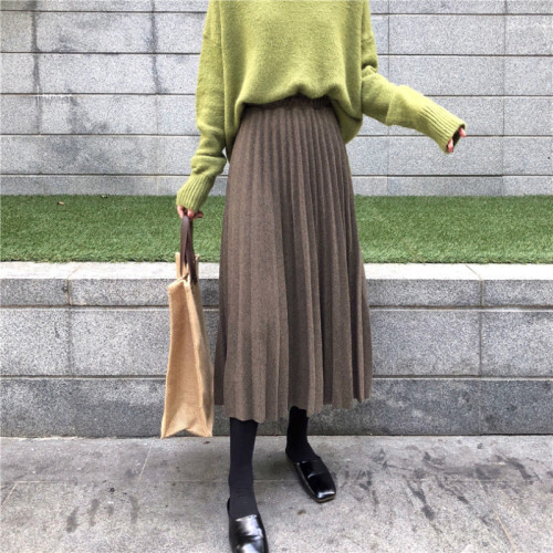 Actual shot of woolen skirt, pleated skirt for women, autumn and winter mid-length skirt