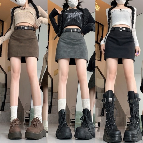 Anti-exposure, slim A-line pu leather skirt, women's new high waist bag hip skirt short skirt for women