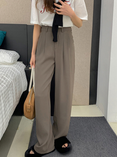 New style gray suit pants for women, high-end, slim, high-waisted suit pants, casual wide-leg pants