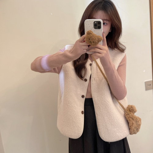 New autumn and winter products, loose, casual, versatile, slimming and temperament vest, cute girly lamb wool vest, coat vest