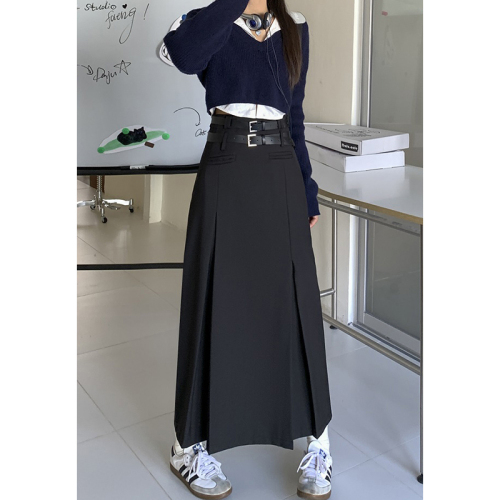 Workwear gray suit pleated skirt for women spring and autumn high waist hip A-line long skirt skirt for small people