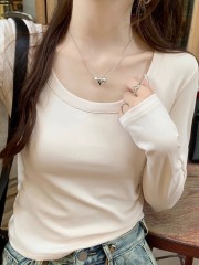 Early autumn slim slim gray t-shirt for women new style gentle inner layering shirt