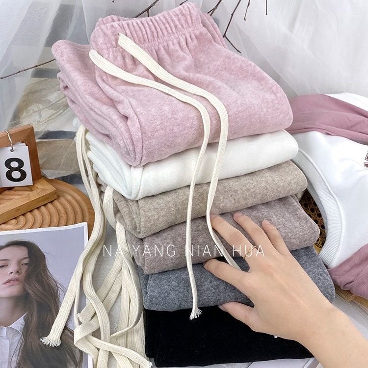 Small 150 drawstring glutinous rice velvet towel wide leg pants for women autumn and winter 155 loose slimming warm casual floor mopping pants