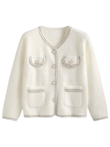 2024 New Xiaoxiangfeng White Knitted Cardigan Women's Autumn and Winter High-Quality Super Nice-looking and Temperamental Jacket