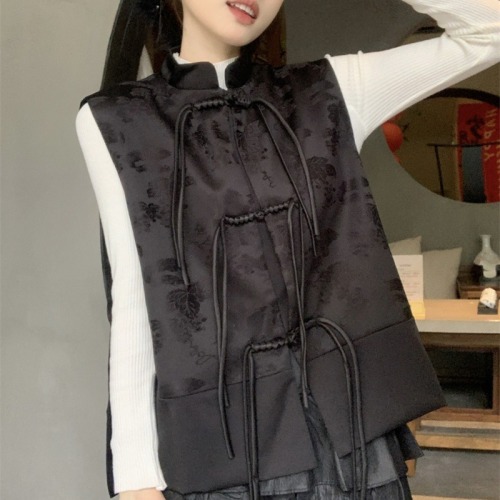 2024 New Style Vest, Thin Spring and Autumn Internet Celebrity Chinese Style Small Fragrance National Style Disk Button Western Style Women’s Vest Real Shot