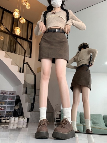 Anti-exposure, slim A-line pu leather skirt, women's new high waist bag hip skirt short skirt for women