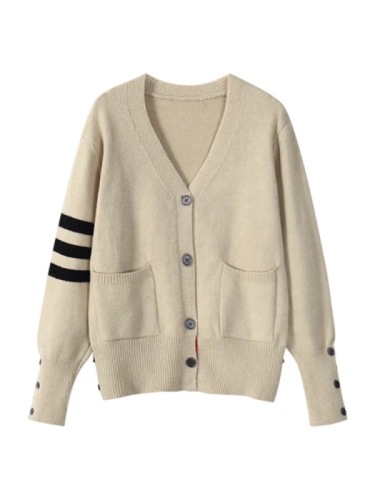 Early autumn contrasting color v-neck sweater jacket for women spring and autumn 2024 new thin college style knitted cardigan top