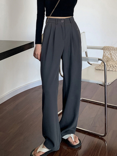 New style gray suit pants for women, high-end, slim, high-waisted suit pants, casual wide-leg pants