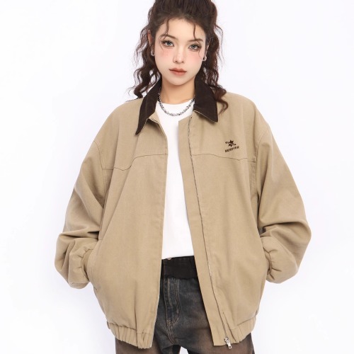 American retro lapel short work jacket for men and women spring and autumn cleanfit Maillard style jacket