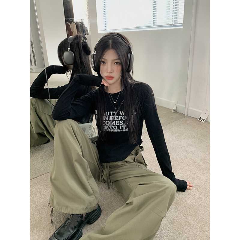 Autumn and winter new design irregular slim bottoming shirt short shoulder knitwear long-sleeved T-shirt for women