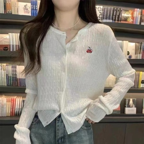 Korean style ins thin embroidered single breasted sun protection cardigan knitted top for outer wear