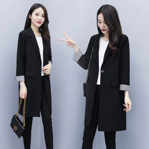 Internet celebrity small blazer mid-length slim Korean version 2024 new spring and autumn casual loose black suit for women