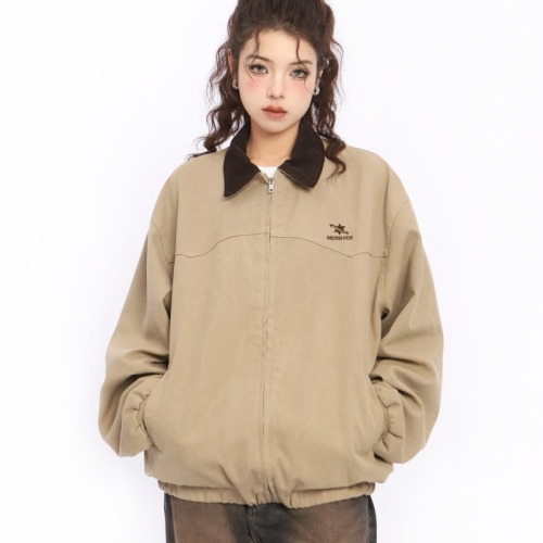 American retro lapel short work jacket for men and women spring and autumn cleanfit Maillard style jacket