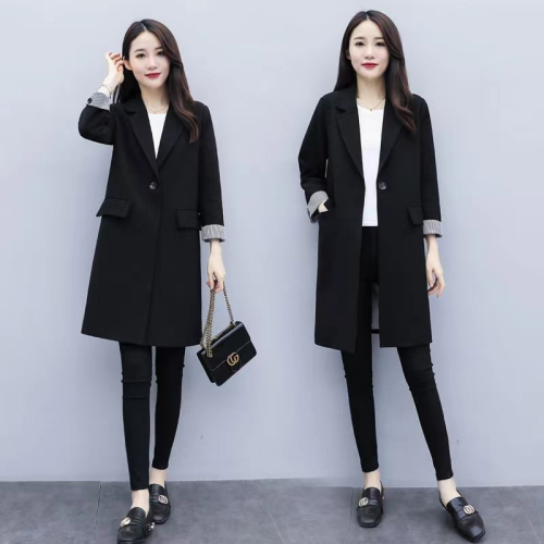 Internet celebrity small blazer mid-length slim Korean version 2024 new spring and autumn casual loose black suit for women