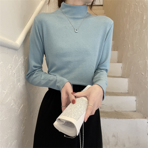 Real shot of autumn and winter inner high-neck long-sleeved versatile sweater for women with curled edge slimming bottoming sweater