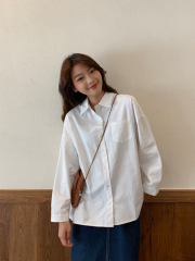 Retro Hong Kong style white shirt for women autumn style spring and autumn design niche white shirt top jacket