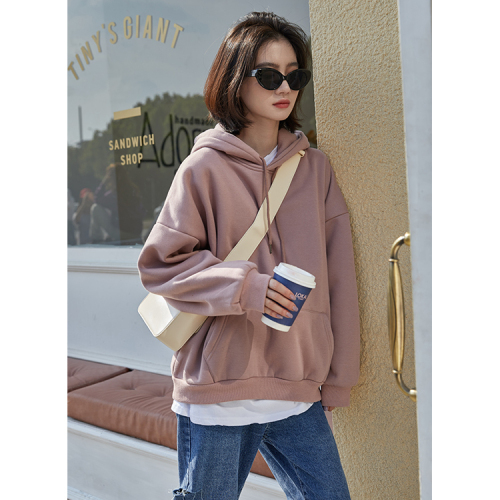 Real shot of hooded sweatshirt for women 2024 autumn new spring Korean style loose velvet thickened pullover top jacket trendy